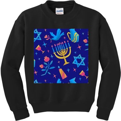 Hanukkah Elements Pattern Kids Sweatshirt