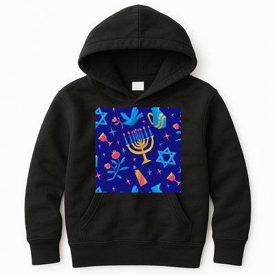 Hanukkah Elements Pattern Kids Hoodie