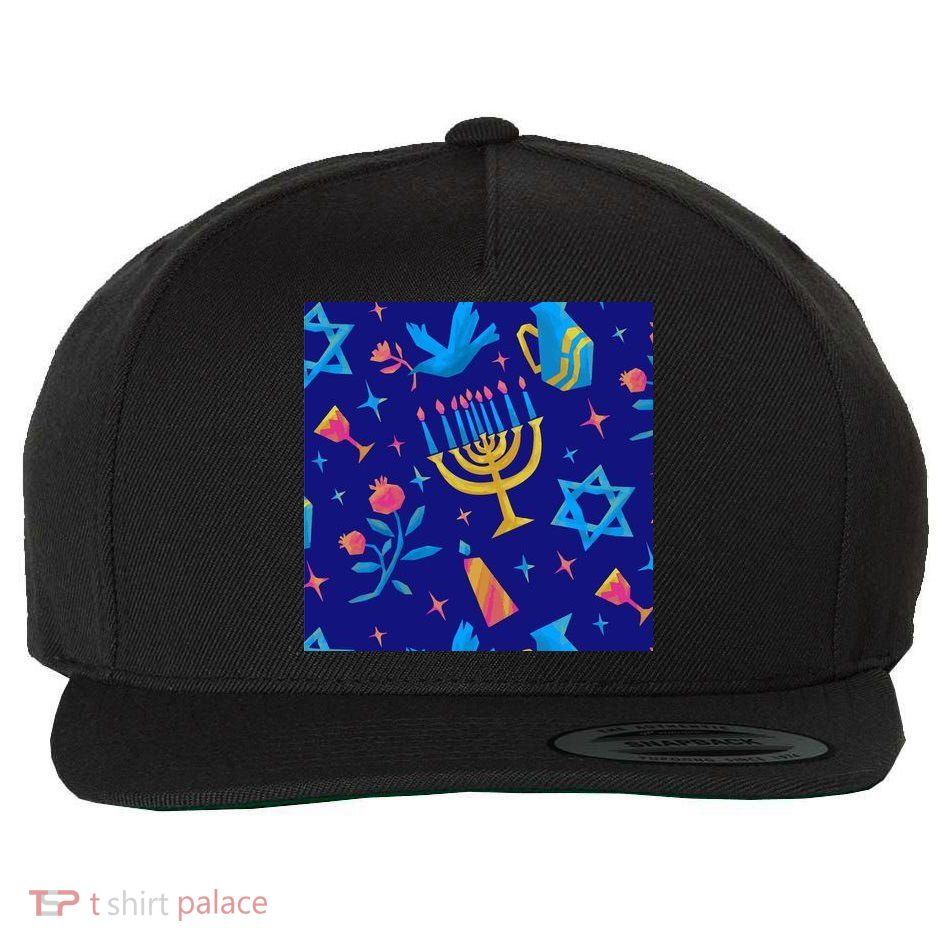 Hanukkah Elements Pattern Wool Snapback Cap