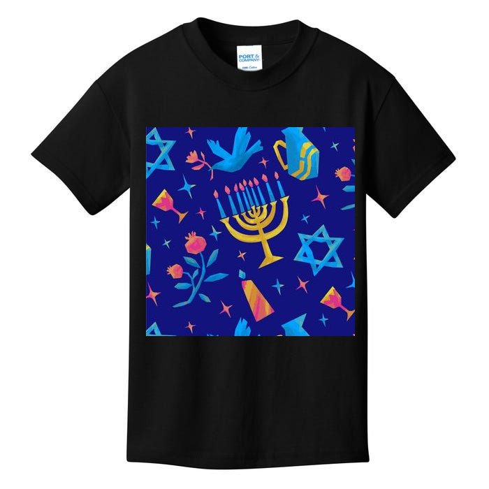 Hanukkah Elements Pattern Kids T-Shirt