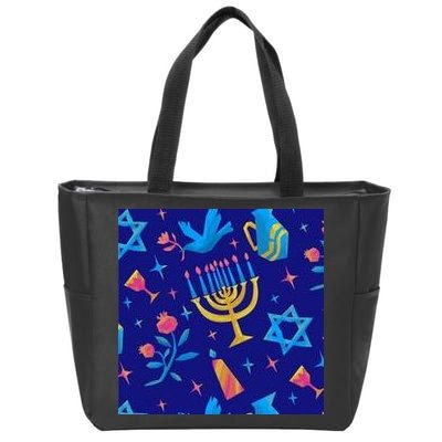 Hanukkah Elements Pattern Zip Tote Bag