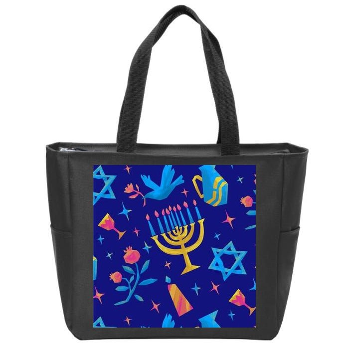 Hanukkah Elements Pattern Zip Tote Bag