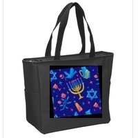 Hanukkah Elements Pattern Zip Tote Bag