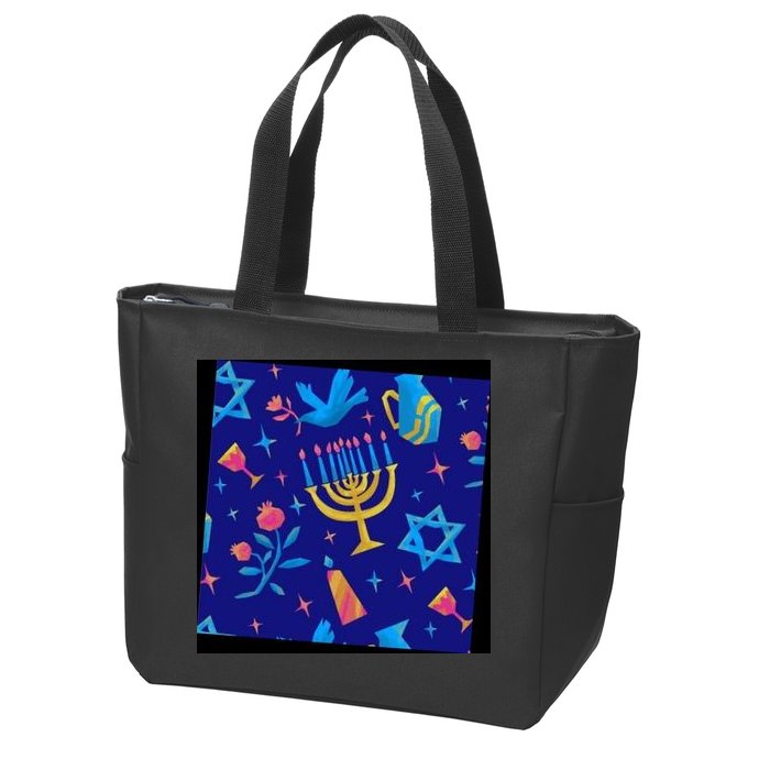 Hanukkah Elements Pattern Zip Tote Bag