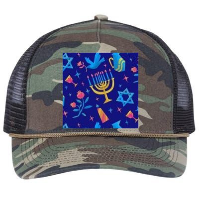 Hanukkah Elements Pattern Retro Rope Trucker Hat Cap