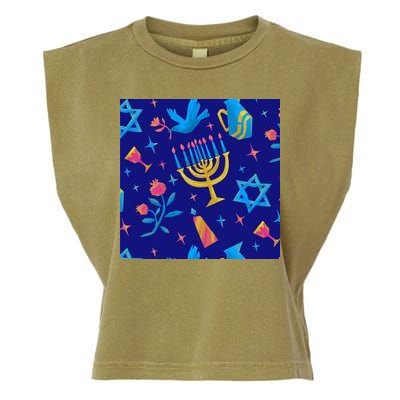 Hanukkah Elements Pattern Garment-Dyed Women's Muscle Tee