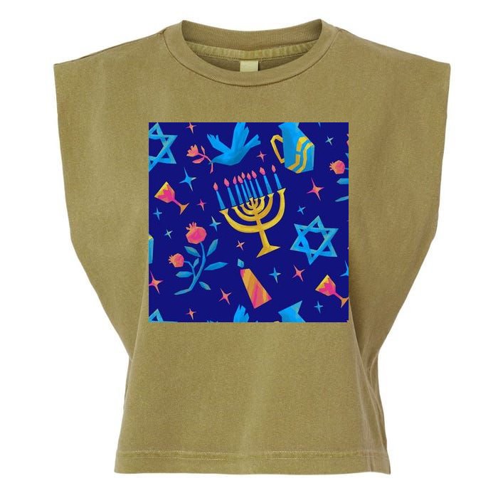 Hanukkah Elements Pattern Garment-Dyed Women's Muscle Tee