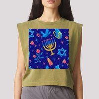 Hanukkah Elements Pattern Garment-Dyed Women's Muscle Tee