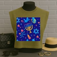 Hanukkah Elements Pattern Garment-Dyed Women's Muscle Tee