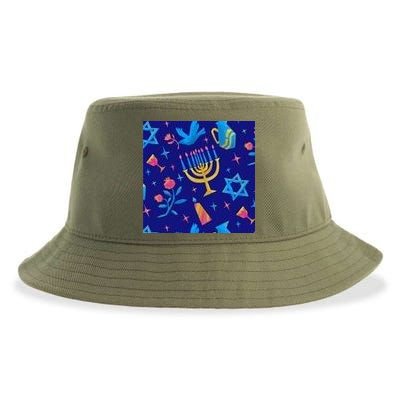 Hanukkah Elements Pattern Sustainable Bucket Hat