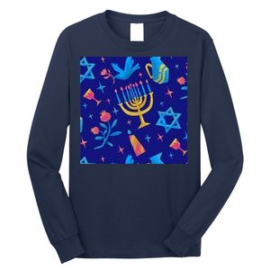 Hanukkah Elements Pattern Long Sleeve Shirt