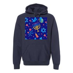 Hanukkah Elements Pattern Premium Hoodie