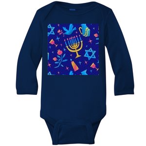 Hanukkah Elements Pattern Baby Long Sleeve Bodysuit