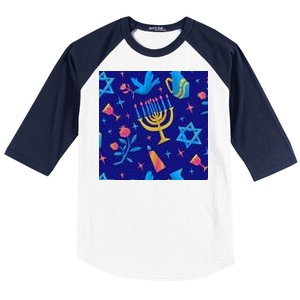 Hanukkah Elements Pattern Baseball Sleeve Shirt