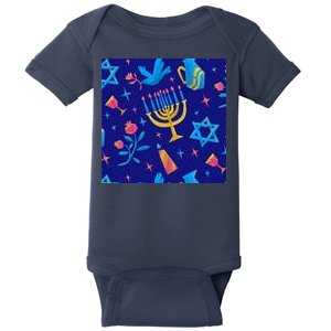 Hanukkah Elements Pattern Baby Bodysuit