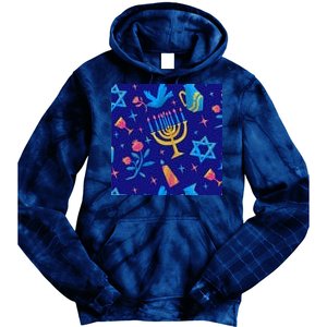 Hanukkah Elements Pattern Tie Dye Hoodie