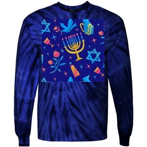 Hanukkah Elements Pattern Tie-Dye Long Sleeve Shirt