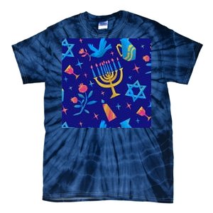 Hanukkah Elements Pattern Tie-Dye T-Shirt