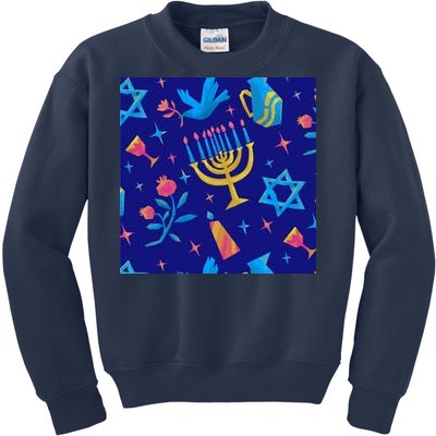 Hanukkah Elements Pattern Kids Sweatshirt