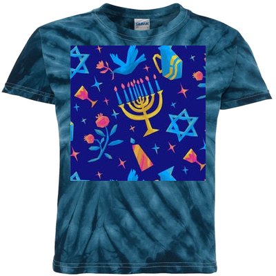 Hanukkah Elements Pattern Kids Tie-Dye T-Shirt