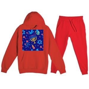 Hanukkah Elements Pattern Premium Hooded Sweatsuit Set