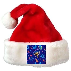 Hanukkah Elements Pattern Premium Christmas Santa Hat