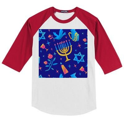 Hanukkah Elements Pattern Kids Colorblock Raglan Jersey