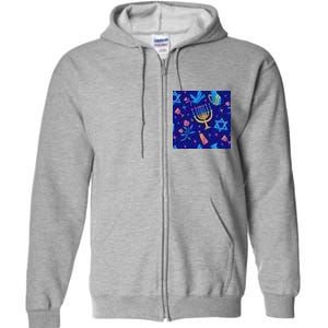 Hanukkah Elements Pattern Full Zip Hoodie