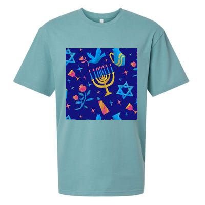 Hanukkah Elements Pattern Sueded Cloud Jersey T-Shirt