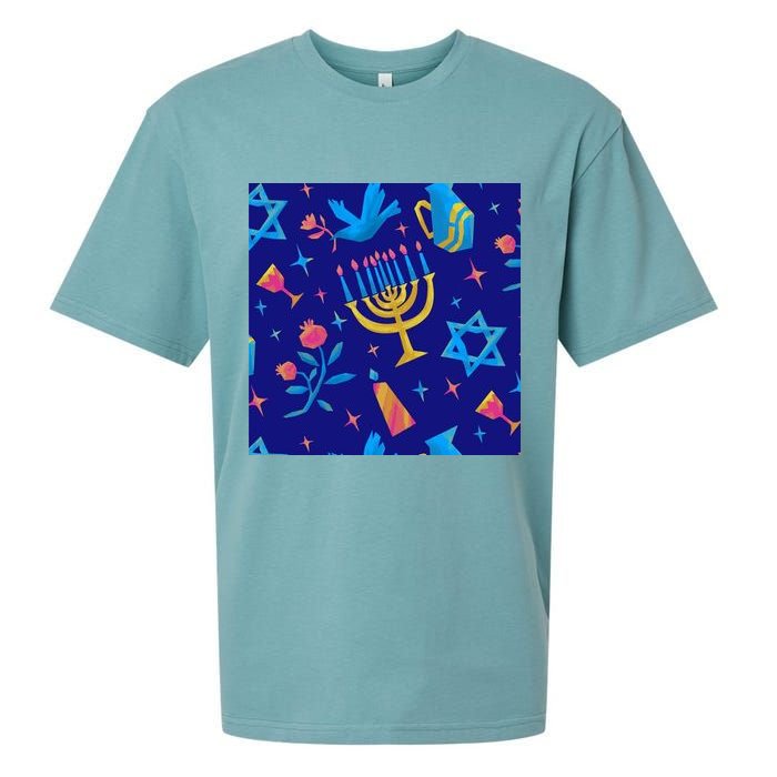 Hanukkah Elements Pattern Sueded Cloud Jersey T-Shirt