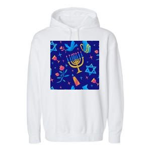 Hanukkah Elements Pattern Garment-Dyed Fleece Hoodie