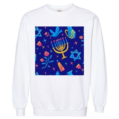 Hanukkah Elements Pattern Garment-Dyed Sweatshirt