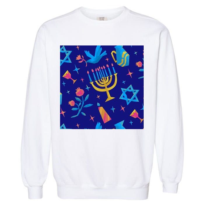 Hanukkah Elements Pattern Garment-Dyed Sweatshirt