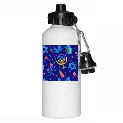 Hanukkah Elements Pattern Aluminum Water Bottle 