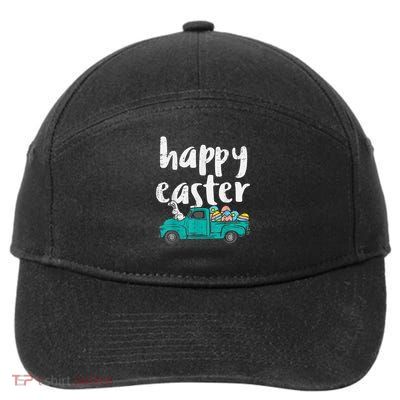 Happy Easter Pickup Truck Bunny Eggs Vintage 7-Panel Snapback Hat