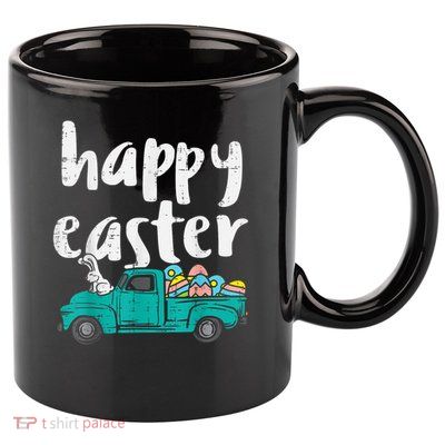 Happy Easter Pickup Truck Bunny Eggs Vintage 11oz C Handle Ceramic Mug