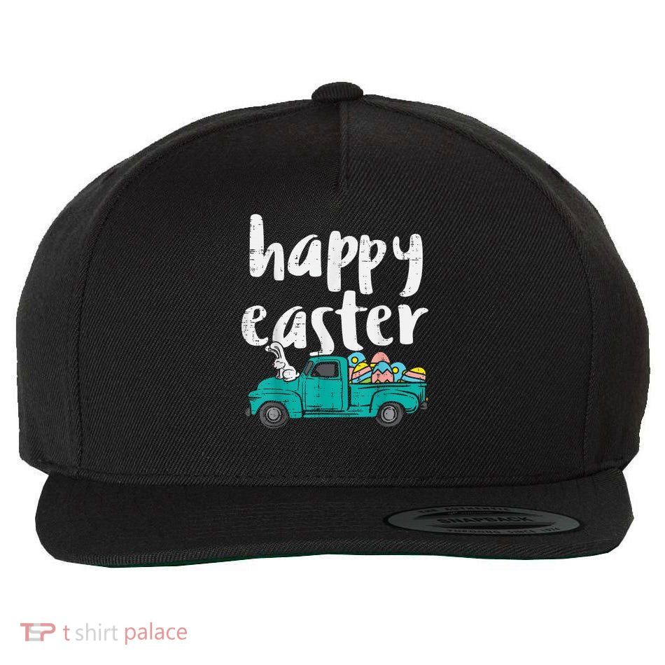 Happy Easter Pickup Truck Bunny Eggs Vintage Wool Snapback Cap