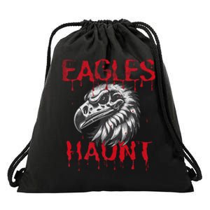 Halloween Eagle Pride Haunt Mascot School Spirit Skull Retro Drawstring Bag