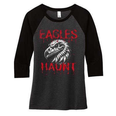 Halloween Eagle Pride Haunt Mascot School Spirit Skull Retro Women's Tri-Blend 3/4-Sleeve Raglan Shirt