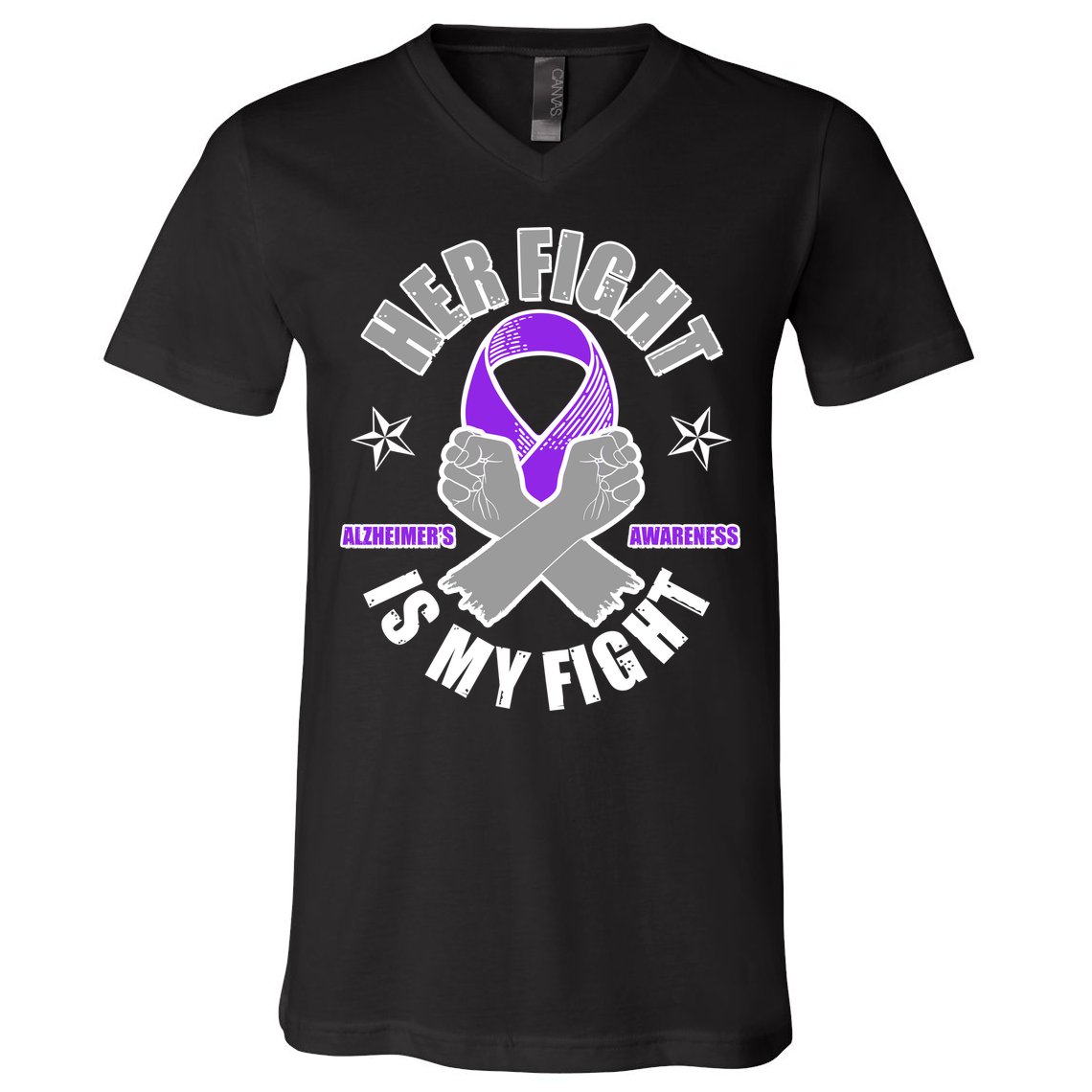 Her Fight Is My Fight Alzheimer's Awareness V-Neck T-Shirt