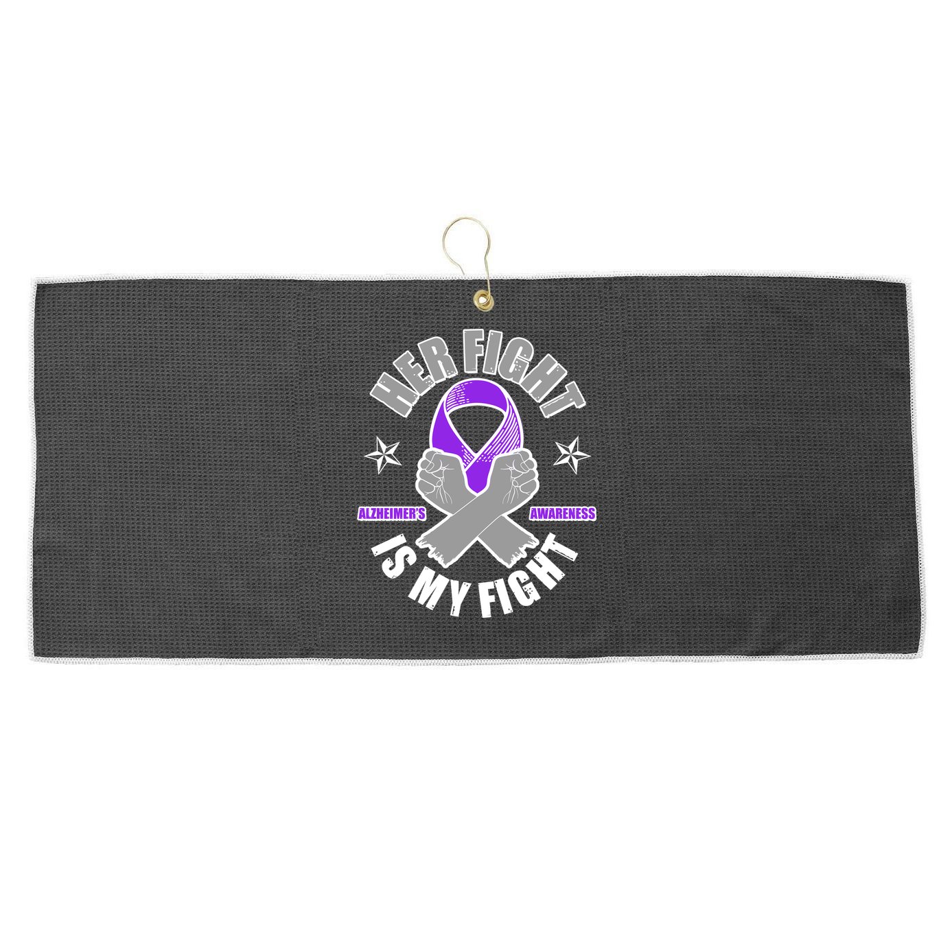 Her Fight Is My Fight Alzheimer's Awareness Large Microfiber Waffle Golf Towel