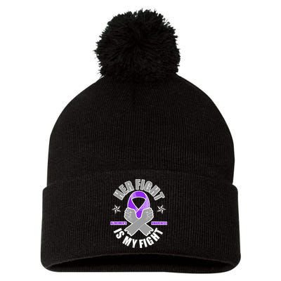 Her Fight Is My Fight Alzheimer's Awareness Pom Pom 12in Knit Beanie