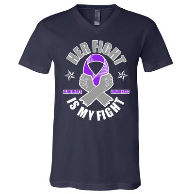 Her Fight Is My Fight Alzheimer's Awareness V-Neck T-Shirt