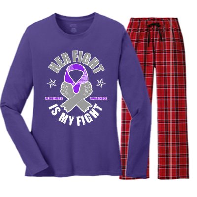 Her Fight Is My Fight Alzheimer's Awareness Women's Long Sleeve Flannel Pajama Set 