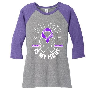 Her Fight Is My Fight Alzheimer's Awareness Women's Tri-Blend 3/4-Sleeve Raglan Shirt