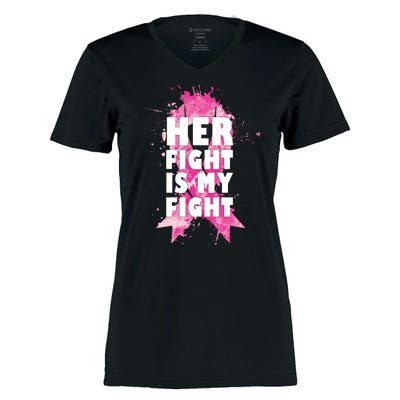 Her Fight Is My Fight Breast Cancer Women's Momentum V-Neck T-Shirt