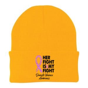 Her Fight is My Fight Domestic Violence Awareness Purple Ribbon Knit Cap Winter Beanie