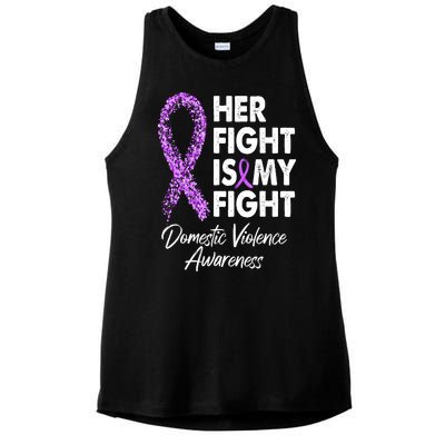 Her Fight is My Fight Domestic Violence Awareness Purple Ribbon Ladies PosiCharge Tri-Blend Wicking Tank