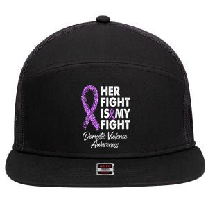 Her Fight is My Fight Domestic Violence Awareness Purple Ribbon 7 Panel Mesh Trucker Snapback Hat