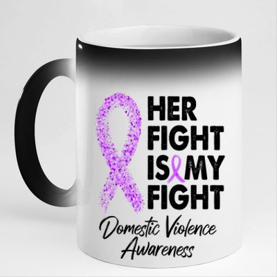 Her Fight is My Fight Domestic Violence Awareness Purple Ribbon 11oz Black Color Changing Mug